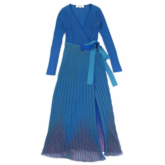 NEW Diane von Furstenberg Dara Dress Ocean Blue Plisse Wrap Midi Ballet Ethereal - Picture 1 of 7